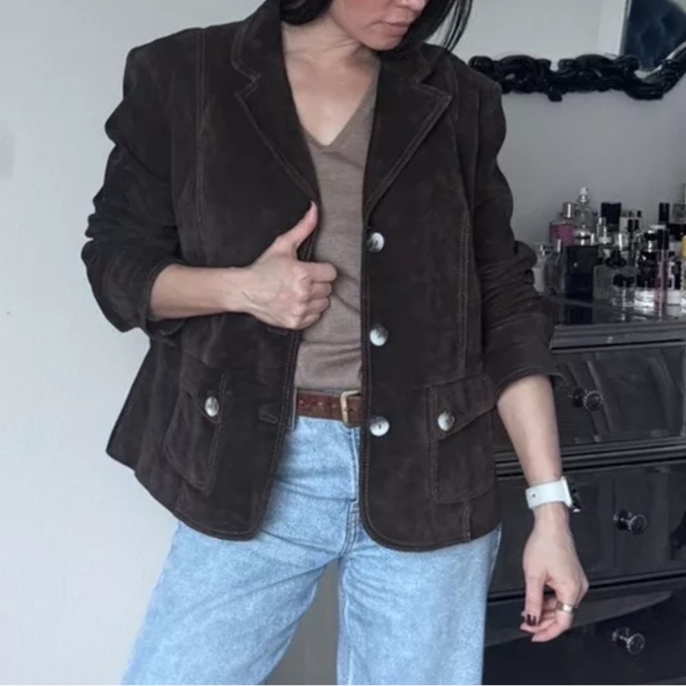 C Collection Women's Brown Suede Leather Jacket Boho XL